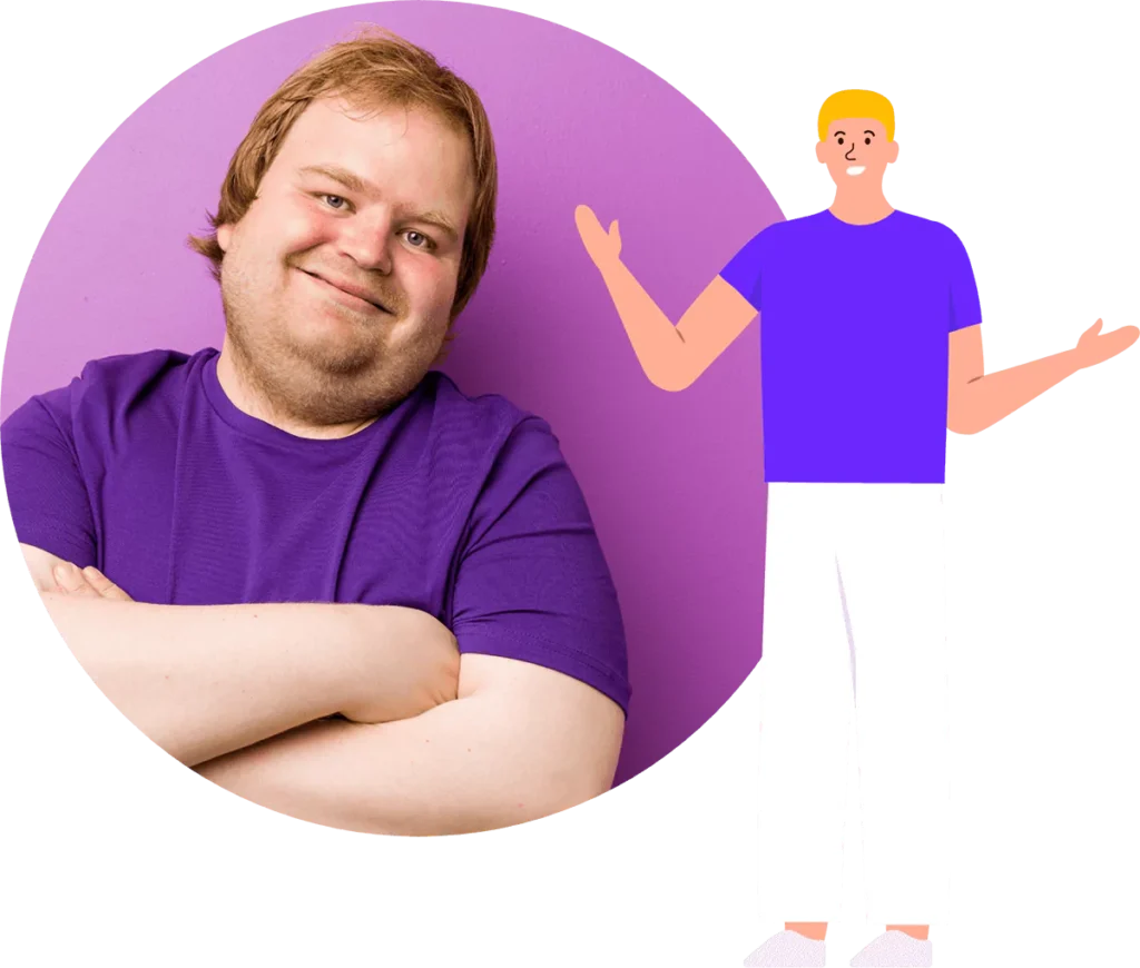 Disabled man smiling at camera with arms crossed