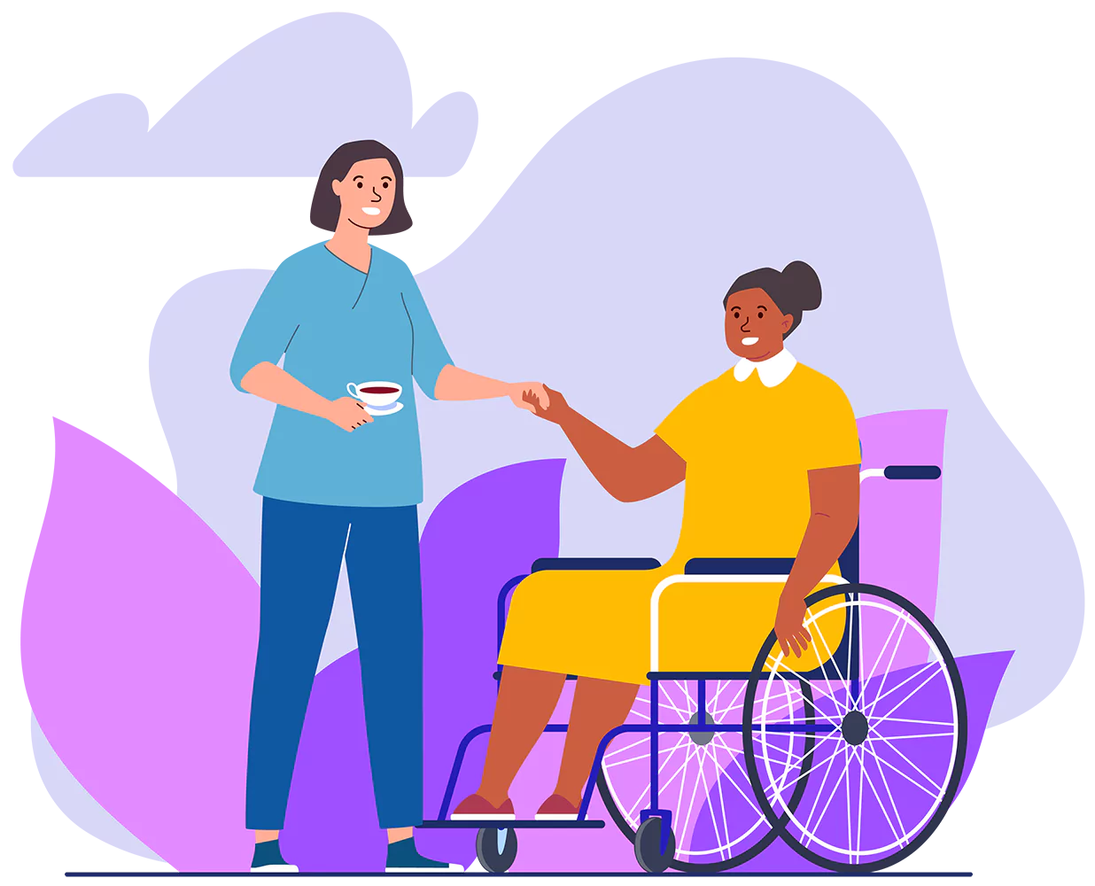 Illustration of support worker with disabled NDIS participant inwheelchair